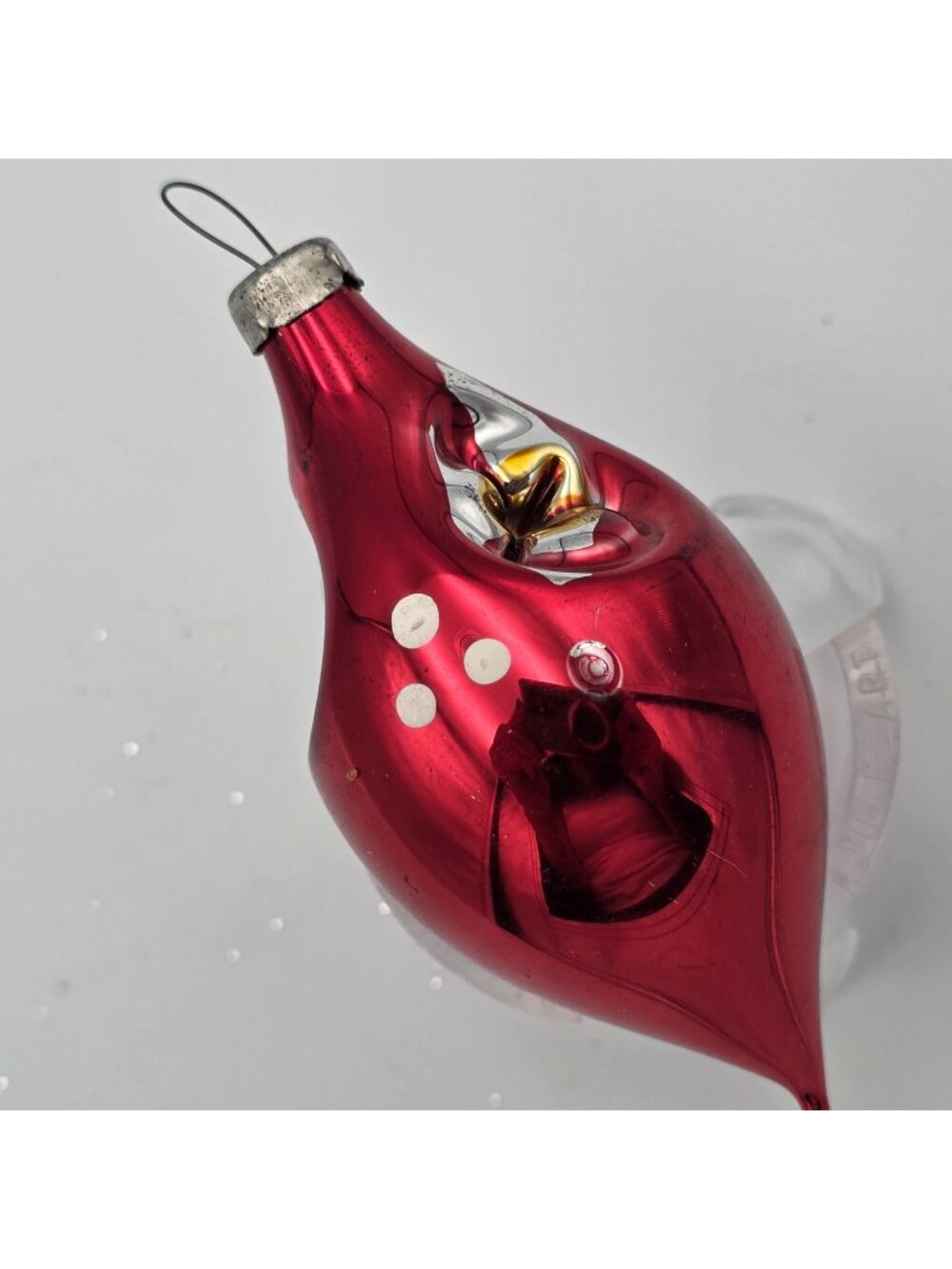 Reflector Multi Indent Glass Ornament Icicle Red Christmas 3"